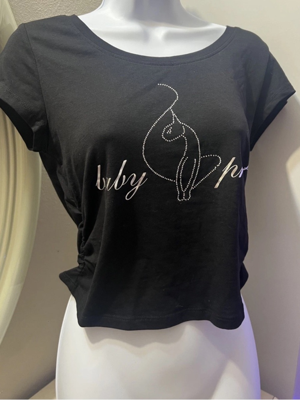 Baby Phat Black Rhinestone Graphic Crop Top